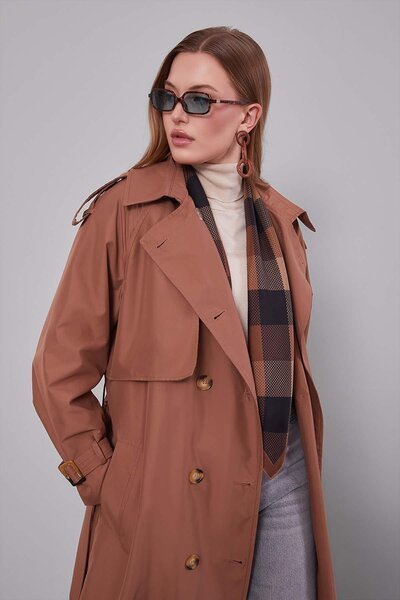 Levidor Coffee Belt Detailed Trench Coat