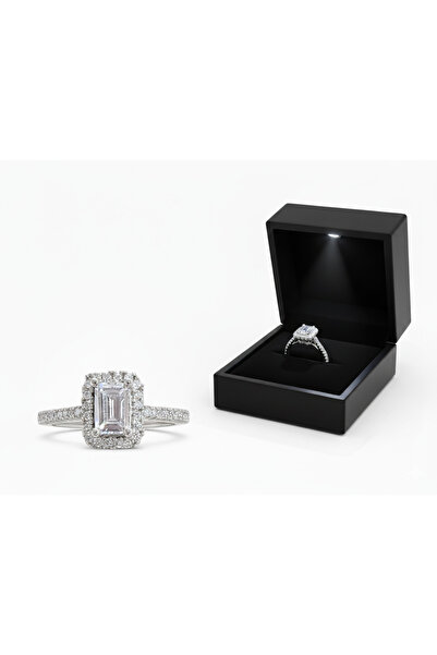 vüs jewel Baget Tektaş Yüzük Evlenme Teklifi Seti Işıklı Kutulu