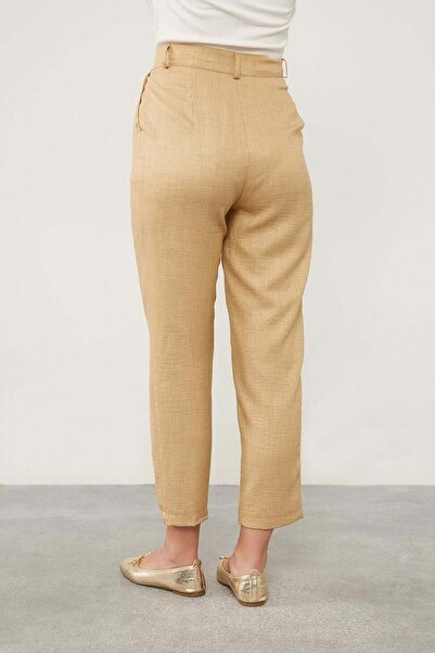 Levidor Κόκκινο Μπεζ Λινό Παντελόνι Καρότο