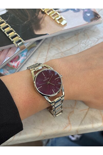 Bluemix Aksesuar Steel Bordo Women's Watch (with Bracelet as a Gift)