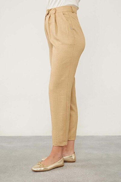 Levidor Κόκκινο Μπεζ Λινό Παντελόνι Καρότο