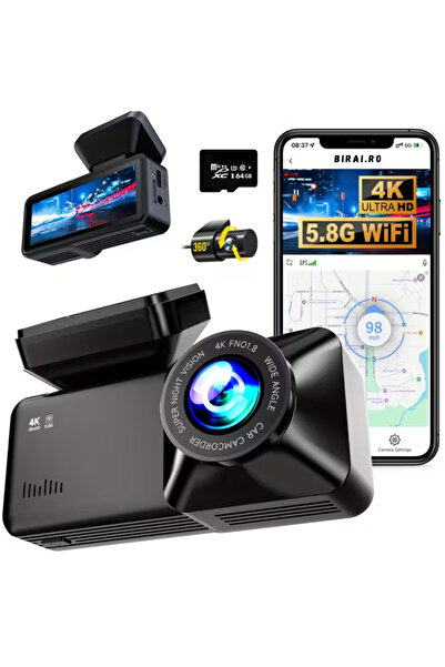 BIRAI RoadPRO A215 Triple Dash Camera DVR 2K Wi‑Fi GPS 170° Front 3" IPS Night Vision Black