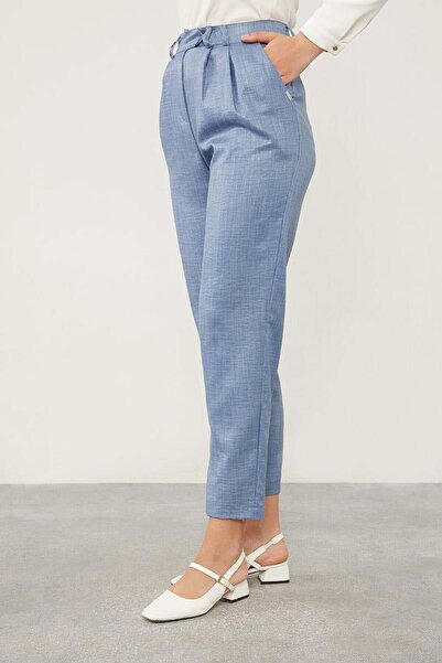 Levidor Blue Linen Fabric Carrot Pants