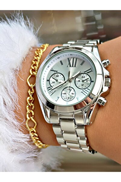 Tisaati ساعة يد نسائية بسلسلة معدنية فاخرة بأرقام رومانية مع هدية سوار