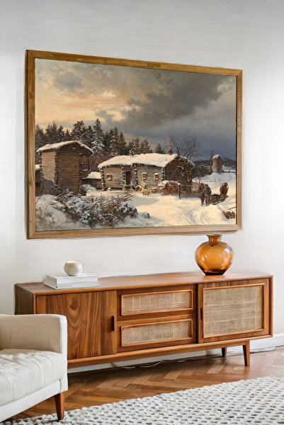 AKSU SANAT Kış ve Kar Manzaraları Vintage Kanvas Poster - Çerçevesiz Kanvas Poster 1PSTR135