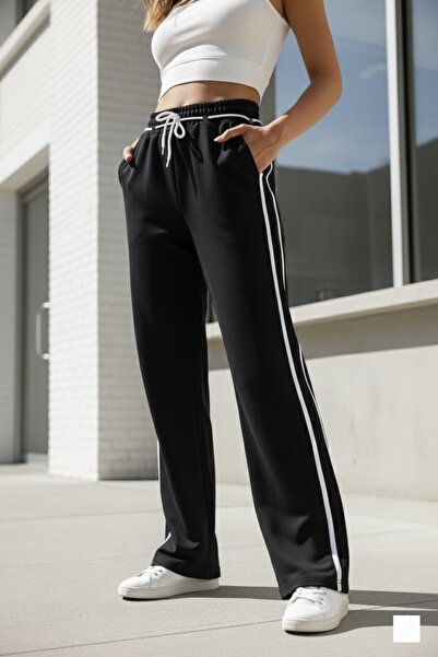Green Hill Wide Leg Sweatpants with Stripe and String Detail