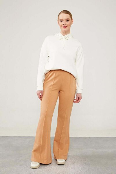 Levidor Camel Colored Wide Leg and Elastic Waist Sports Trousers