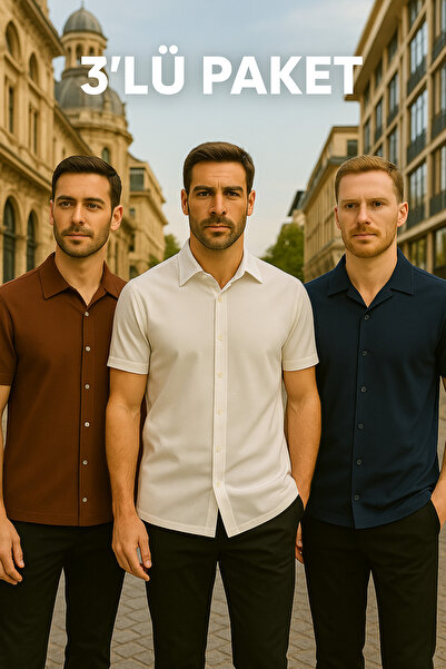 DAMGA JEANS Ανδρικό 3 Pack καλοκαιρινό κοντομάνικο εύκαμπτο πουκάμισο