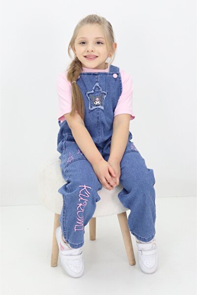 BeModal Salopet pentru fetiță Kuromi, salopet din denim cu broderie înstelată, cu tricou ca cadou