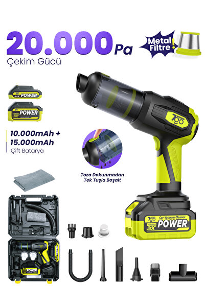 7GO 7GAB-03 Kablosuz Araç İçi Süpürge | 20.000PA Güçlü Emiş | 90.000RPM Motor | 25.000mAH Uzun Ömürl