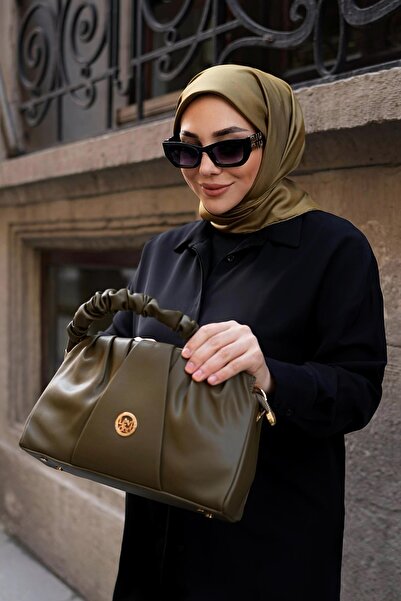 Levidor وشاح حريري من نسيج التويل باللون الأخضر الزيتوني على الوجهين