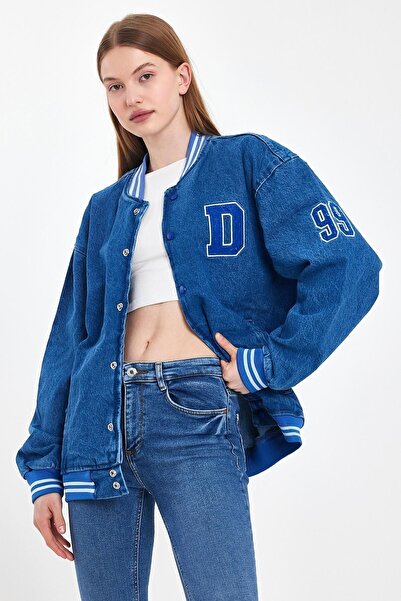 DAMGA JEANS Women's Jeanvibe Oversize Cotton Comfortable Denim College Jacket