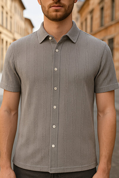 DAMGA JEANS Men's Short Sleeve Basic Summer Smoked Loose Shirt