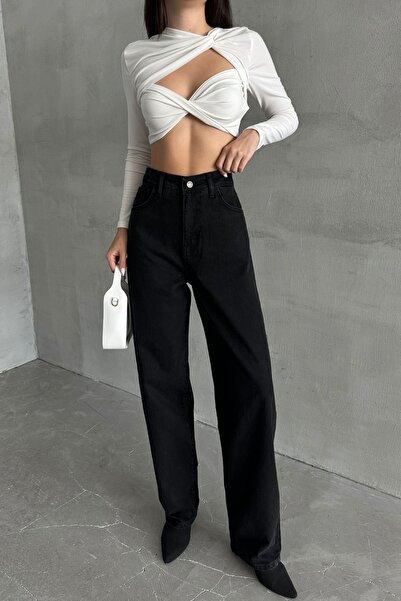 DAMGA JEANS Blugi negri largi cu talie înaltă - PalazzoChic Loose Leg