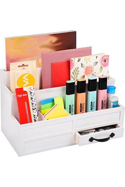 Belle Vous Desk organizer, 5 compartments, 1 drawer, 31 x 15 x 19 cm, wooden, White