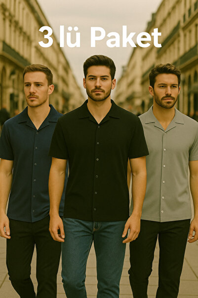 DAMGA JEANS Ανδρικό 3 Pack καλοκαιρινό κοντομάνικο πουκάμισο Basic