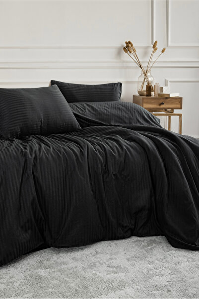 BESTİNA GOLD طقم غطاء لحاف من الساتان القطني الأسود المزدوج