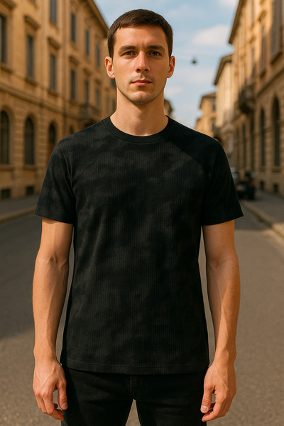 DAMGA JEANS Ανδρικό μπλουζάκι με μοτίβο παραλλαγής με φαρδύ κοντομάνικο μαύρο...