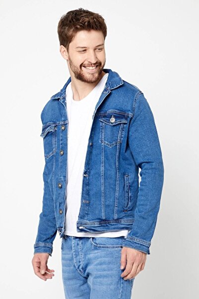 DAMGA JEANS Men's Jeanmove Cotton Polo Collar Comfortable Fit Denim Jacket