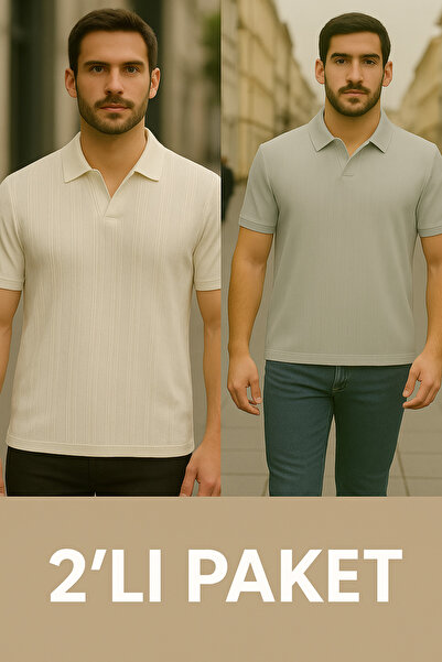 DAMGA JEANS Ανδρικό μπλουζάκι με γιακά πόλο με μισό πατάκι 2 συσκευασιών