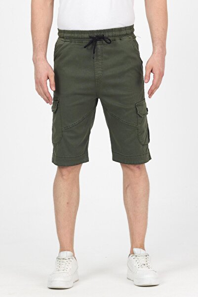 DAMGA JEANS Ανδρικό ελαστικό στη μέση Summer Sports Cargo Pocket Khaki Capri ...