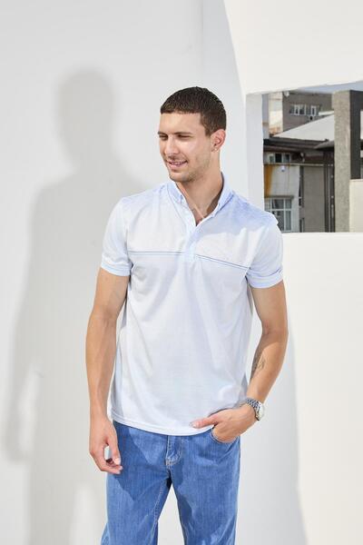 DAMGA JEANS Tricou cu guler polo din in albastru cu dungi pentru bărbați