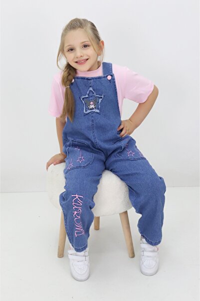 BeModal Girl's Salopet Kuromi Star Embroidered Jean Jumpsuit T-Shirt with Gift