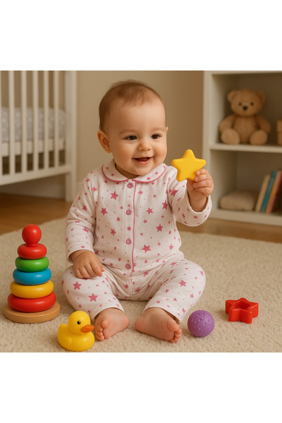 anne dokunuşu gibi KUZUM BEBE طقم أطفال قطني مكون من قطعتين مع دب وردي
