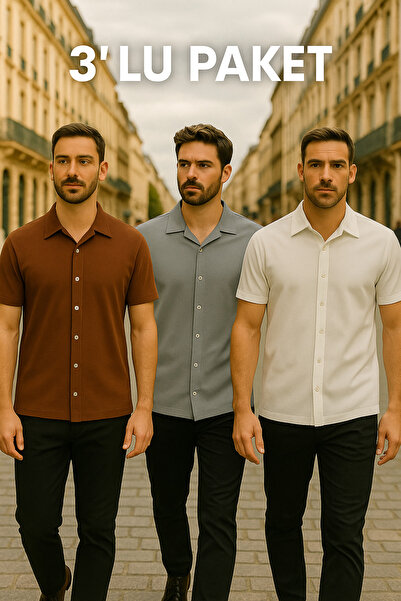 DAMGA JEANS Ανδρικό 3 Pack καλοκαιρινό κοντομάνικο πουκάμισο Basic