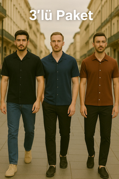 DAMGA JEANS Ανδρικό 3 Pack καλοκαιρινό κοντομάνικο εύκαμπτο πουκάμισο