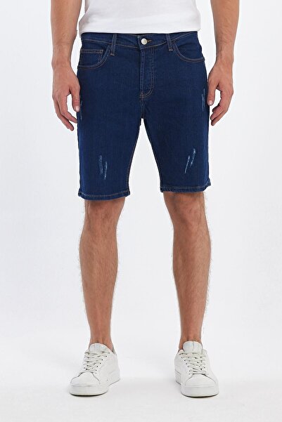 DAMGA JEANS شورت رجالي من القطن المرن عالي الخصر - طول الركبة، أزرق داكن داكن
