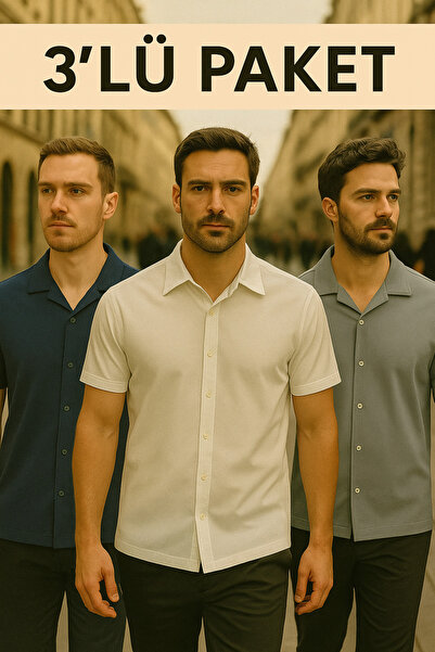DAMGA JEANS Ανδρικό 3 Pack καλοκαιρινό κοντομάνικο πουκάμισο Basic