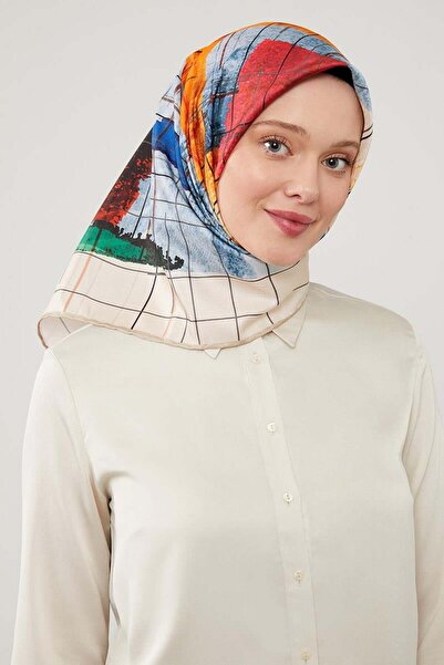 Levidor Κρεμ γεωμετρικό ριγέ κασκόλ