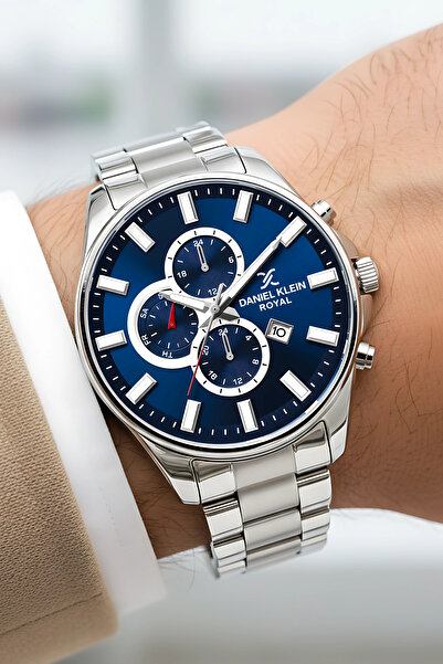 Daniel Klein Men's Wrist Watch with Calendar Steel Cord Steel Case 3 Atm Waterproof Silver-Blue Zmdk1143