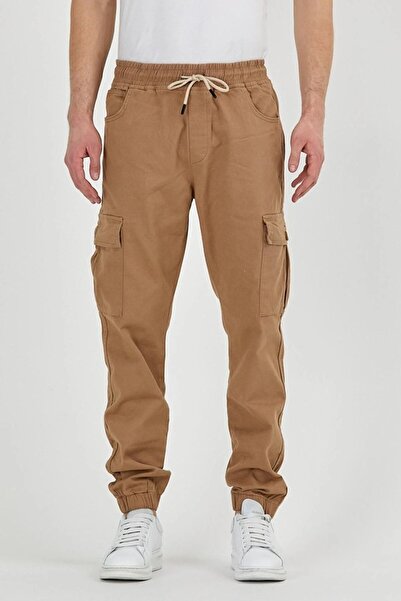 DAMGA JEANS Ανδρικό ελαστικό ελαστικό παντελόνι Cargo Pocket Camel Jogger