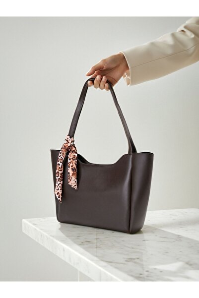 Kontes Women's Black Shopper Hand and Shoulder Bag with Scarf, Zipper and Snap Closure