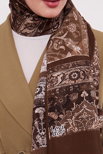 Levidor Brown Motif Pattern Royal Shawl