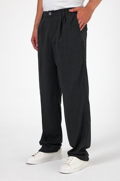 DAMGA JEANS بنطلون رجالي واسع ومرن ذو أرجل واسعة بلون أنثراسايت