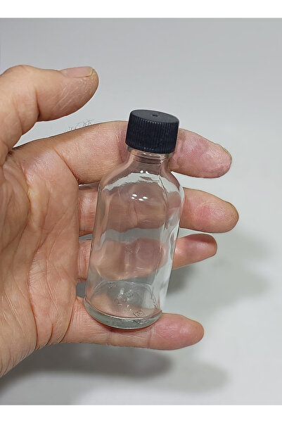 Durucam 50Pcs Clear Glass Shot Bottle Leakproof with Black Seal Lid Fragrance Ornament Multi-Purpose Bottle 50ml