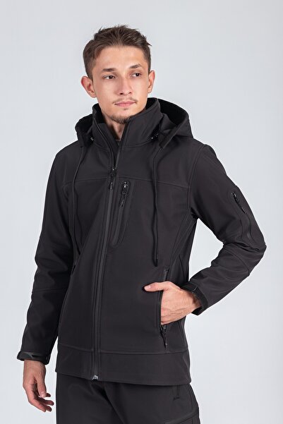 NO NAME Suya Dayanıklı Slim Fit Softshell Kapüşonlu Erkek Mont