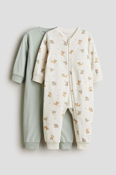 H&M طقم بيجامات قطنية منقوشة مكون من قطعتين