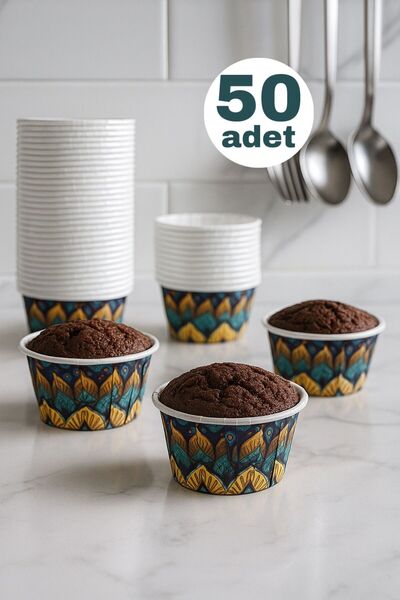 Funny Life 50'li Kraft Muffin Cupcake Kalıbı Kek Kapsülü Naturel Kek Kalıbı , Safari Konsept , Airfryer Uyumlu