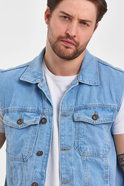 DAMGA JEANS Erkek Rahat Jeanvibe Kalıp Denim Kot Yelek Buz Mavi