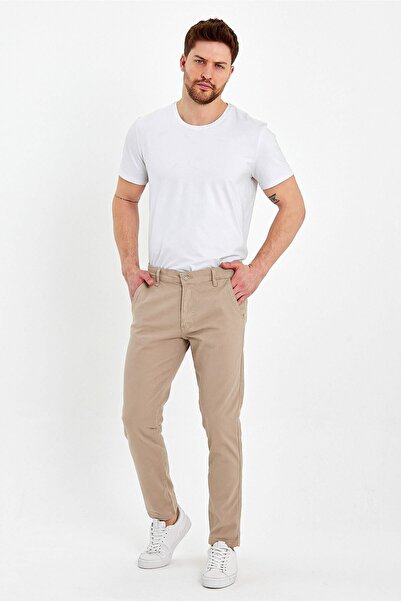 DAMGA JEANS Men's Comfortable Classic Cut Daily Modern Stylish Chino Trousers Stone