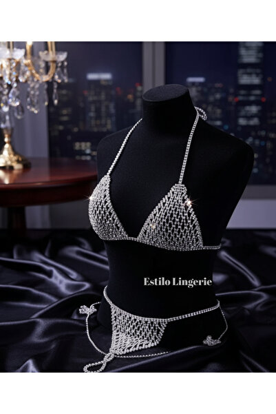 Estilo Lingerie Bijuterii de lux Crystal Stone Waterway, bikini cu pietre, chiloți sutien cu pietre, set de lenjerie intimă VIP