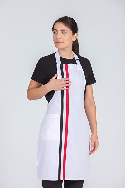Vatan Tekstil مريلة مطبخ نسائية مخططة بحزام حول الرقبة للباريستا والطهاة مقاس 60×85 سم