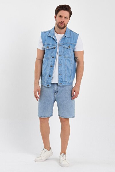 DAMGA JEANS Erkek Rahat Jeanvibe Kalıp Denim Kot Yelek Buz Mavi