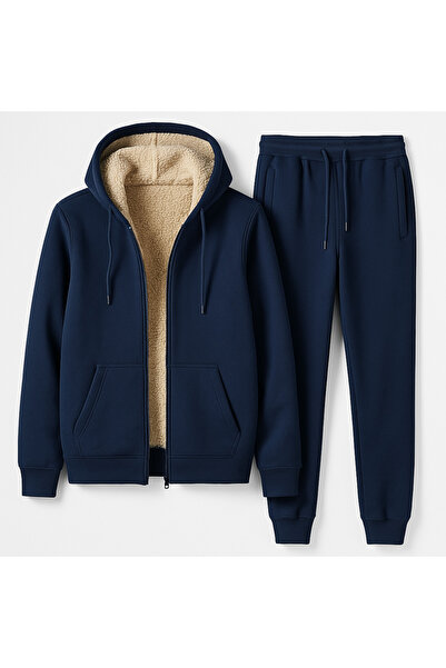 CLASSY.MODA Iarnă 3 fire – Top cu blană Welsoft în interior, cu excepția Kullar, set de trening Kullar hari cu căptușeală din fleece a cu glugă – Unisex