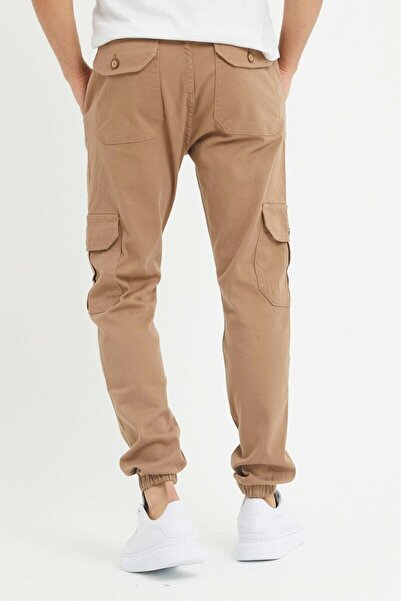 DAMGA JEANS Erkek Lastikli Paça Yüksek Bel Camel Kargo Cepli Pantolon