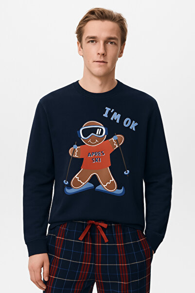 Katia&Bony Men's Breadman Patterned Sweatshirt Pajama Top Navy Blue